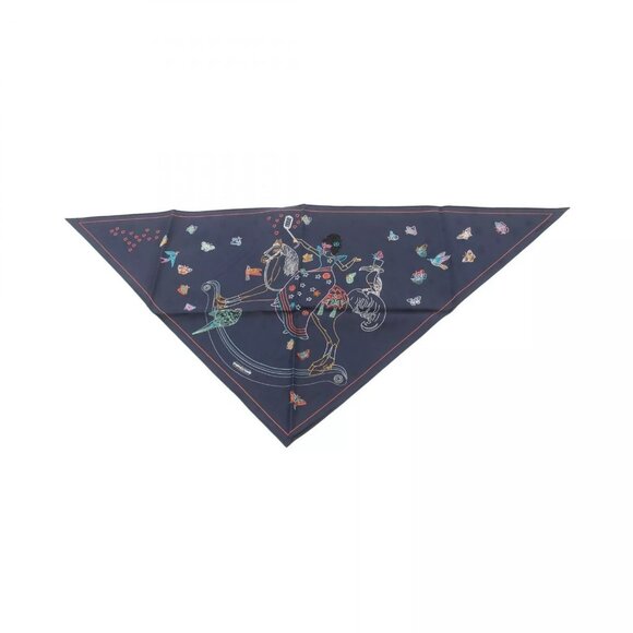 HERMES Carre HERMES STORY Scarf silk Navy Multicolor Used Women - Picture 1 of 5